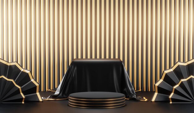 Zdjęcie renderowanie 3d pustego tła produktu dla kremowych kosmetyków nowoczesne czarne tło podium