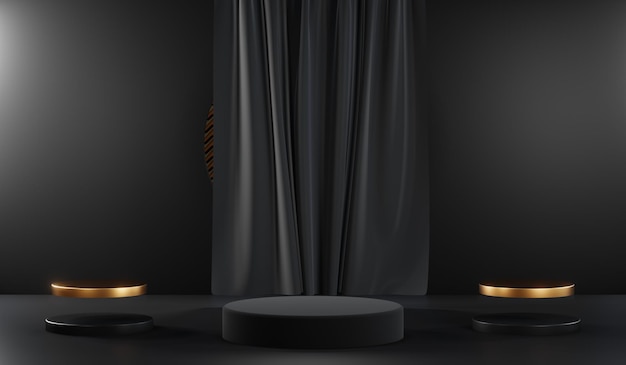 Renderowanie 3D pustego tła produktu dla kremowych kosmetyków Nowoczesne czarne tło podium