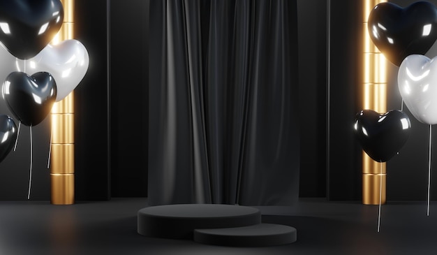 Renderowanie 3D pustego tła produktu dla kremowych kosmetyków Nowoczesne czarne tło podium