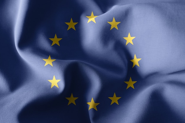 Renderowanie 3d Realistyczne Falujące Jedwabne Flagi Unii Europejskiej