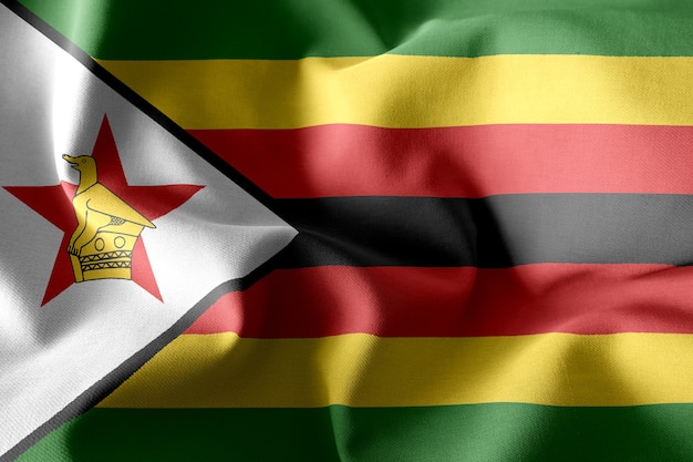 Renderowanie 3d realistyczne falujące jedwabne flagi Zimbabwe