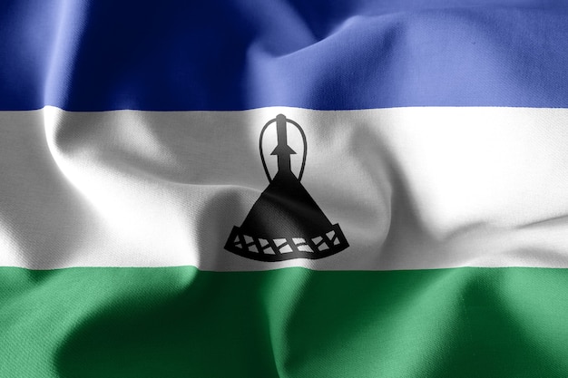 Renderowanie 3d Realistyczne Machająca Jedwabna Flaga Lesotho