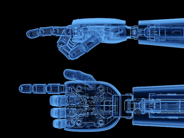Renderowanie 3d Rentgenowska Ręka Cyborga Lub Palec Ręki Robota Na Czarnym Tle
