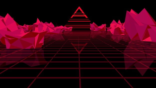Renderowanie 3d Retro Futurystyczne Jasne Tło Z Siatką 80s Projekt Graficzny Retro Fantasy