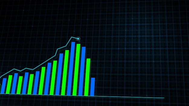 Renderowanie 3D rosnącego wykresu liniowego wykresu wzrostu dochodów cyfrowych