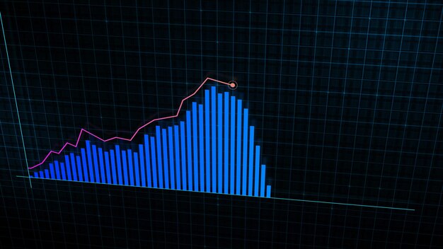 Renderowanie 3D rosnącego wykresu liniowego wykresu wzrostu dochodów cyfrowych