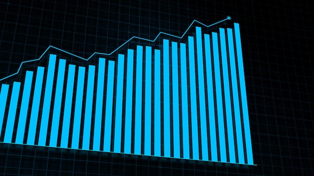 Renderowanie 3D rosnącego wykresu liniowego wykresu wzrostu dochodów cyfrowych