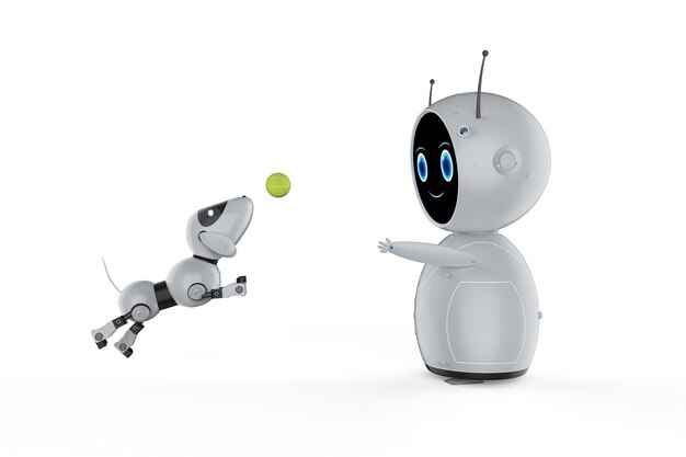 Renderowanie 3d Słodkiego Robota Sztucznej Inteligencji Z Robotem Psa