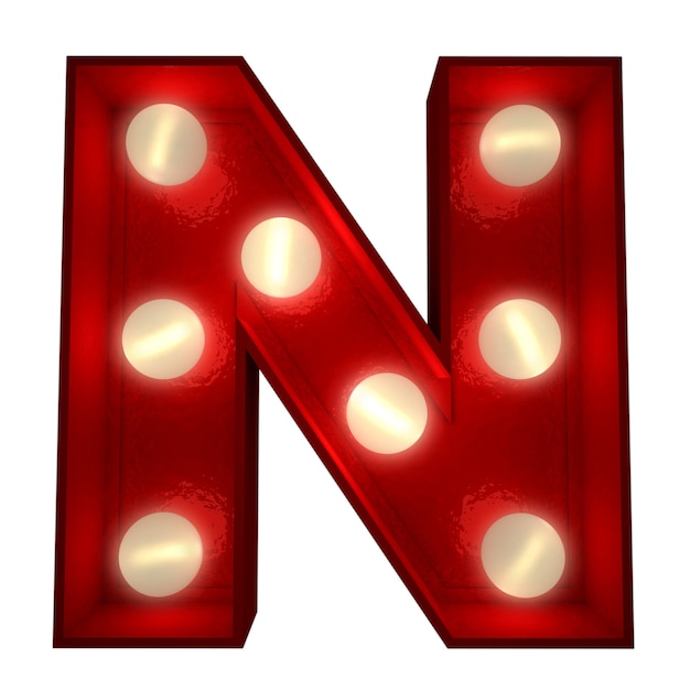 Renderowanie 3D świecącej litery N, idealne do wyświetlania znaków biznesowych