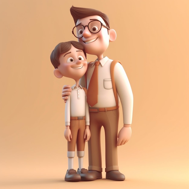Renderowanie 3D szczęśliwego ojca i wnuka w okularach Szczęśliwy dzień ojców