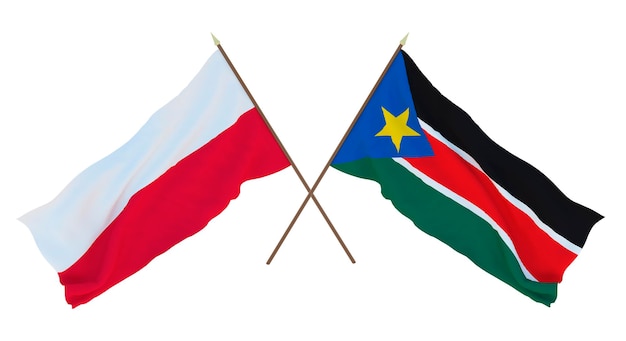 Renderowanie 3D tła dla projektantów ilustratorów Flagi Narodowe Święta Niepodległości Polski i Sudanu Południowego