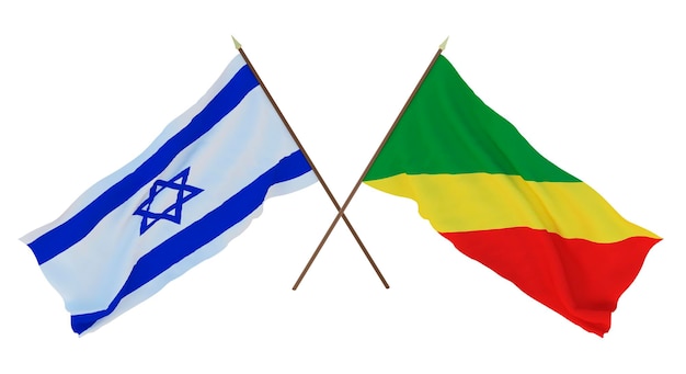 Renderowanie 3D tła dla projektantów ilustratorów Flagi Narodowe Święto Niepodległości Izrael i Kongo Brazzaville