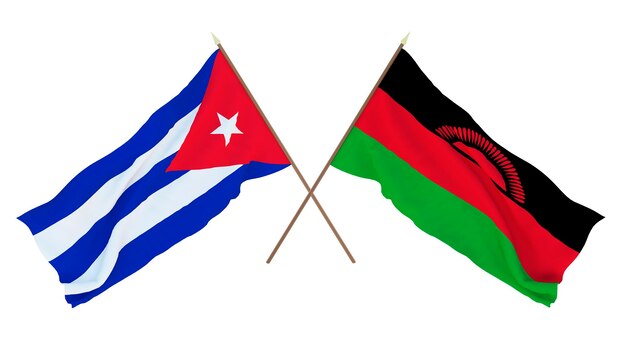 Renderowanie 3D tła dla projektantów ilustratorów Flagi Narodowe Święto Niepodległości Kuba i Malawi