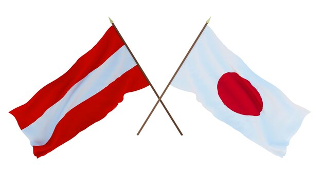 Zdjęcie renderowanie 3d tła dla projektantów ilustratorów flagi narodowe z okazji dnia niepodległości austrii i japonii
