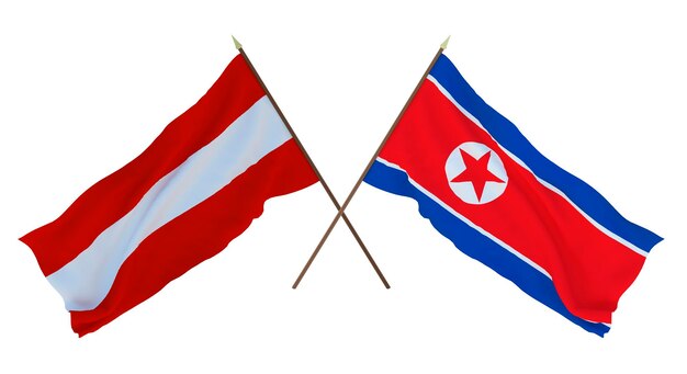 Renderowanie 3D tła dla projektantów ilustratorów Flagi narodowe z okazji Dnia Niepodległości Austrii i Korei Północnej