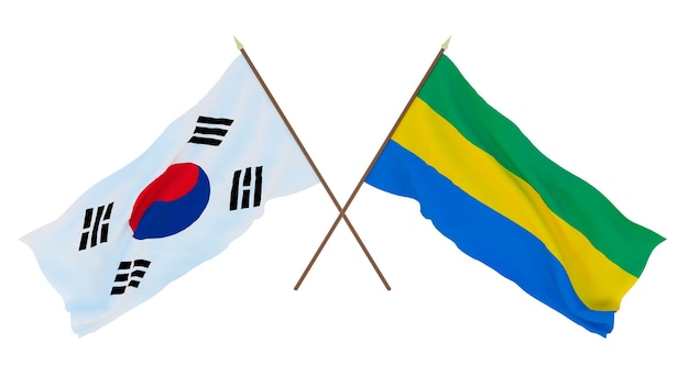 Renderowanie 3D tła dla projektantów ilustratorów Flagi narodowe z okazji Dnia Niepodległości Korea Południowa i Gobon