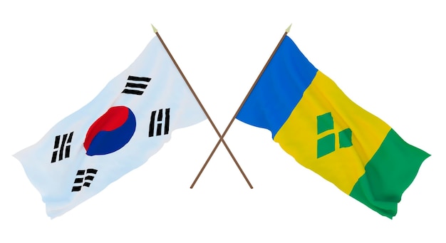 Renderowanie 3D tła dla projektantów ilustratorów Flagi narodowe z okazji Dnia Niepodległości Korei Południowej i Saint Vincent