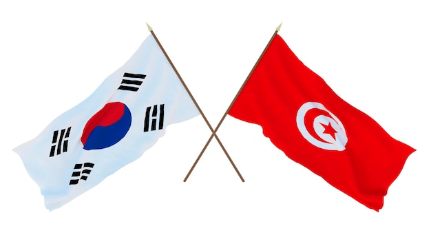 Renderowanie 3D tła dla projektantów ilustratorów Flagi narodowe z okazji Dnia Niepodległości Korei Południowej i Tunezji