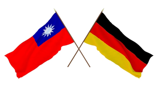 Renderowanie 3D tła dla projektantów ilustratorów Flagi narodowe z okazji Dnia Niepodległości Tajwan i Niemcy