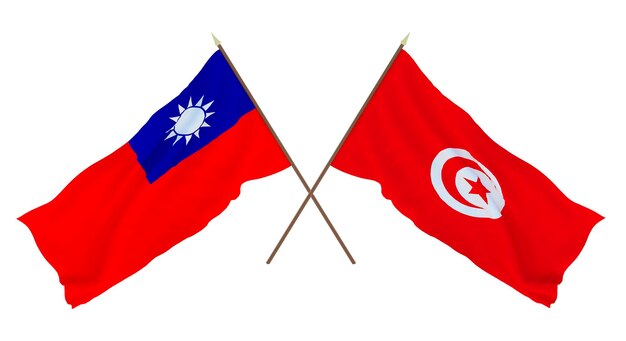 Renderowanie 3D tła dla projektantów ilustratorów Flagi narodowe z okazji Dnia Niepodległości Tajwan i Tunezja