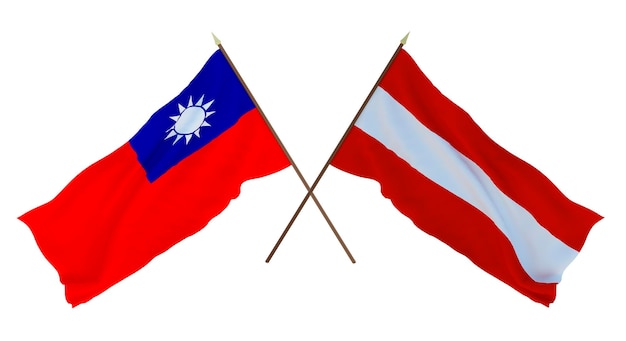 Renderowanie 3D tła dla projektantów ilustratorów Flagi narodowe z okazji Dnia Niepodległości Tajwanu i Austrii