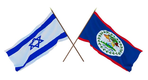 Renderowanie 3D tła dla projektantów ilustratorów Flagi narodowego Dnia Niepodległości Izrael i Belize