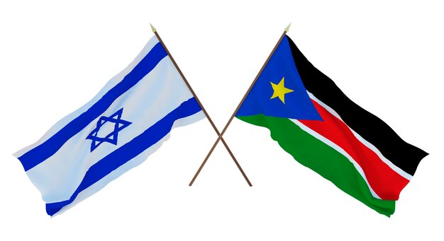 Renderowanie 3D tła dla projektantów ilustratorów Flagi narodowego Dnia Niepodległości Izrael i Sudan Południowy