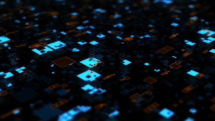 Zdjęcie renderowanie 3d tła wykonane z powtarzających się wzorów kwadratowych. koncepcja tematu technologii z losowymi kwadratowymi formami.