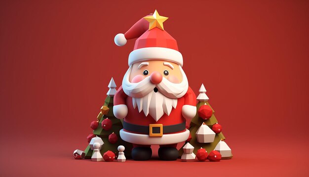 renderowanie 3D uroczego Świętego Mikołaja i choinki