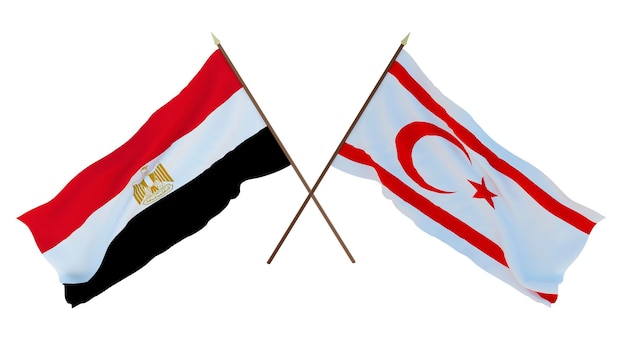 Renderowanie 3D w tle dla projektantów ilustratorów Flagi narodowe z okazji Dnia Niepodległości Egiptu i Tureckiej Republiki Cypru Północnego