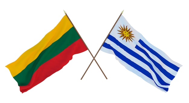 Renderowanie 3D w tle dla projektantów ilustratorów Flagi narodowe z okazji Dnia Niepodległości Litwy i Urugwaju