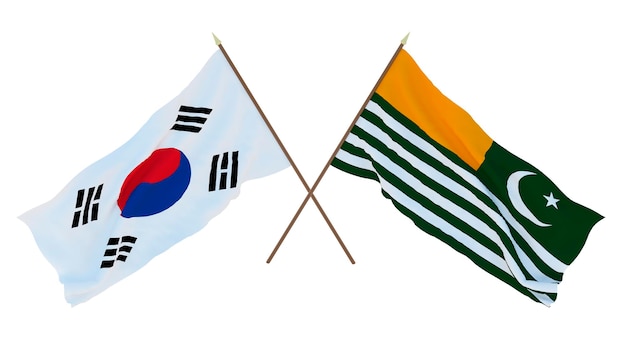 Renderowanie 3D w tle dla projektantów ilustratorów Flagi narodowego Dnia Niepodległości Korea Południowa i Azad Kashmir