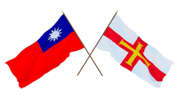 Renderowanie 3D w tle dla projektantów ilustratorów Flagi narodowego Dnia Niepodległości Tajwan i Bailiwick of Guernsey