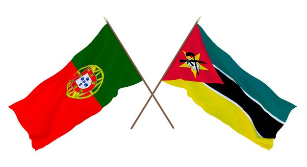 Renderowanie 3D w tle dla projektantów ilustratorów Narodowe Flagi Święta Niepodległości Portugalii i Mozambiku