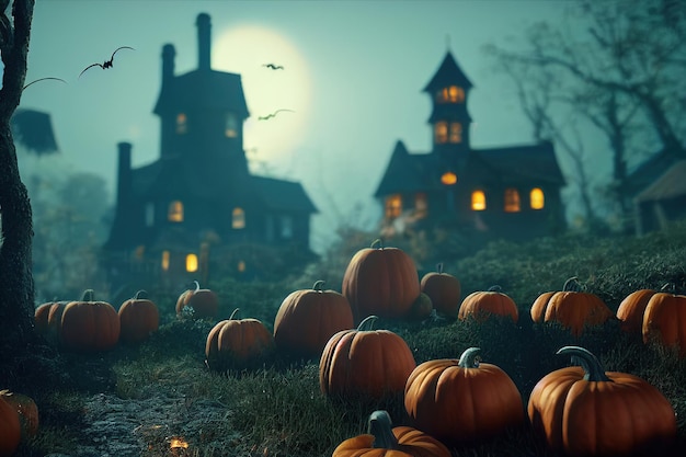 Renderowanie 3D wielu tła dyni halloween