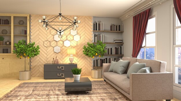 Renderowanie 3D wnętrza salonu