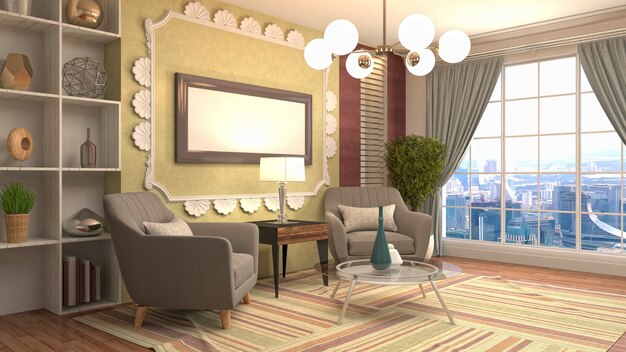 Renderowanie 3D wnętrza salonu