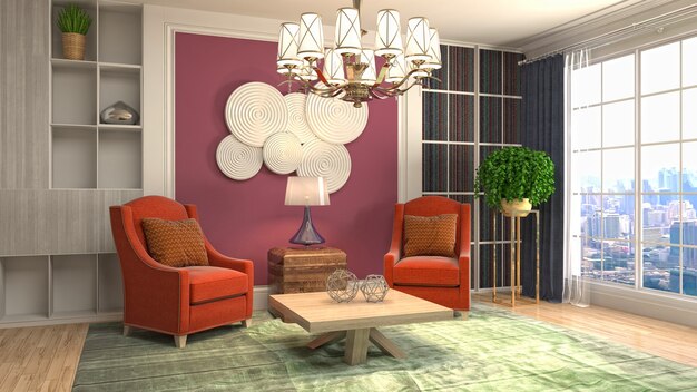 Renderowanie 3D wnętrza salonu