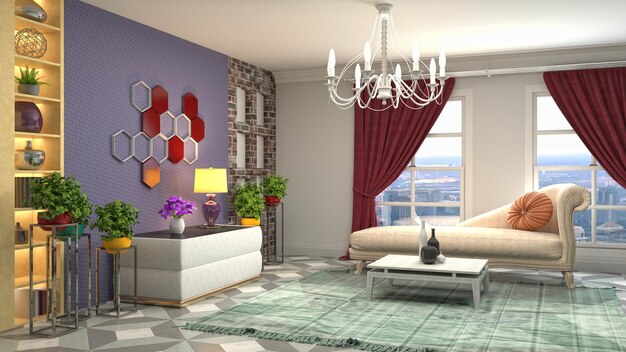 Renderowanie 3D wnętrza salonu