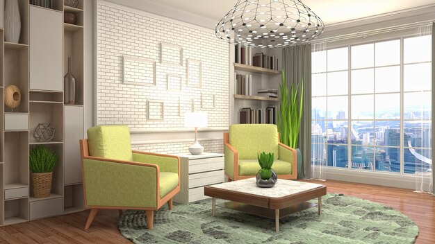 Renderowanie 3D wnętrza salonu