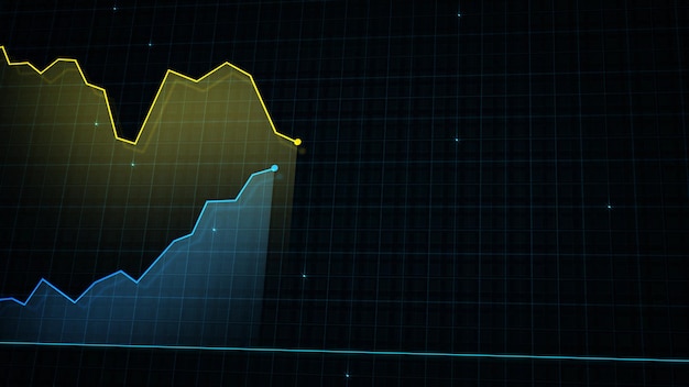 Renderowanie 3D wykresu linii dochodów cyfrowych w stylu technicznym na tle siatki hightech
