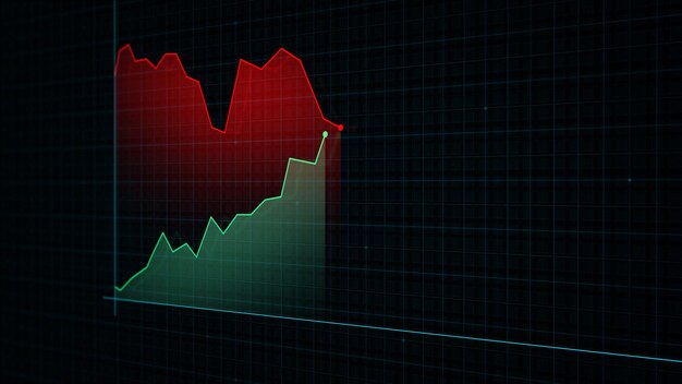 Renderowanie 3D wykresu linii dochodów cyfrowych w stylu technicznym na tle siatki hightech