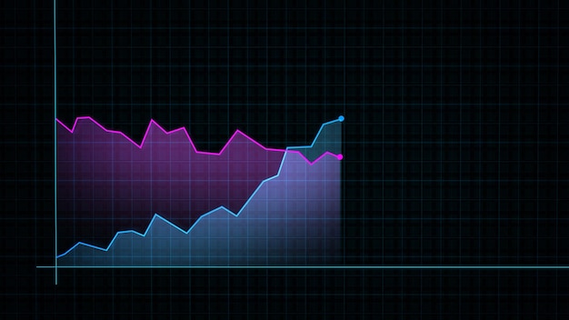 Renderowanie 3D wykresu linii dochodów cyfrowych w stylu technicznym na tle siatki hightech