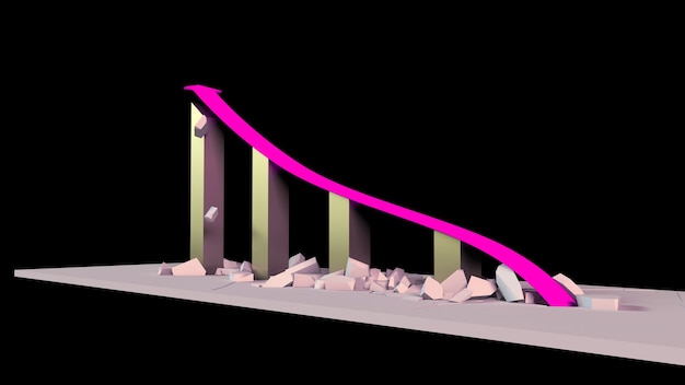 Zdjęcie renderowanie 3d wykresu wzrostu firmy ze strzałką w górę i przełamywaniem barier
