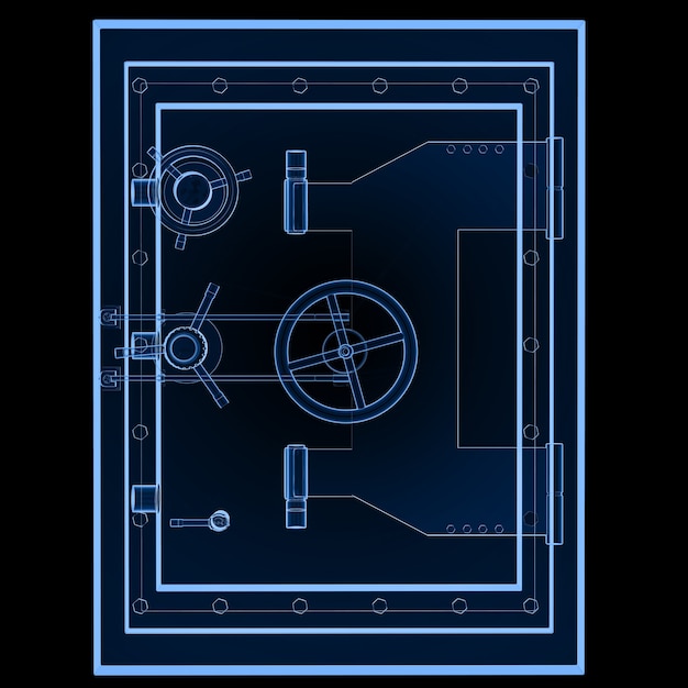 Renderowanie 3d Xray Metaliczny Bank Bezpieczny Lub Stalowy Sejf