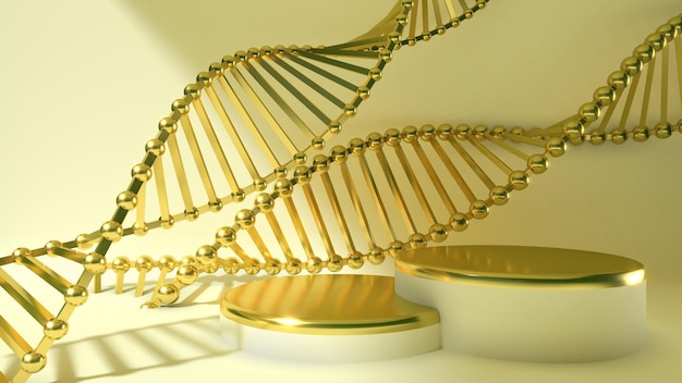 Renderowanie 3D Złoty Chromosom w beżowym tleKoncepcja naukowa dla kosmetyków lub opieki zdrowotnej