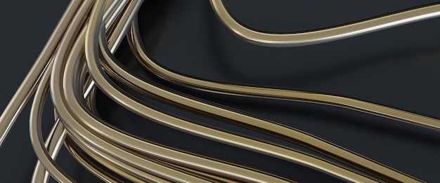 Zdjęcie renderowanie 3d złotych drutów samodzielnie na czarnym tle złote kable tła