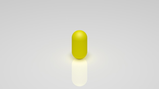 Zdjęcie renderowanie 3d, żółta kapsułka na białym tle