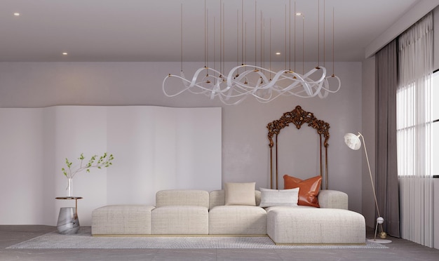 Renderowanie 3DIlustracja 3D Scena wewnętrzna i makieta Projektant mebli render Model 3D sofa salon