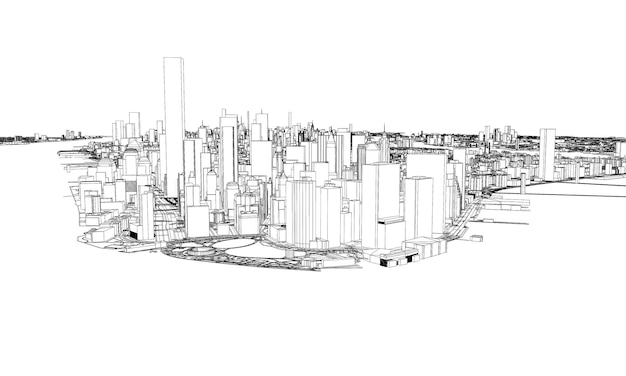Renderowanie mapy miasta w stylu minimalistycznym w Nowym Jorku